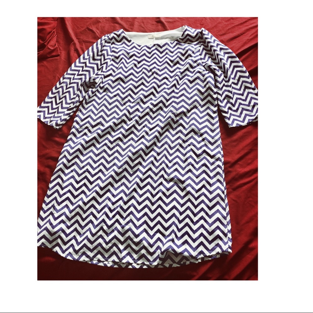 New White/Blue Chevron Dress